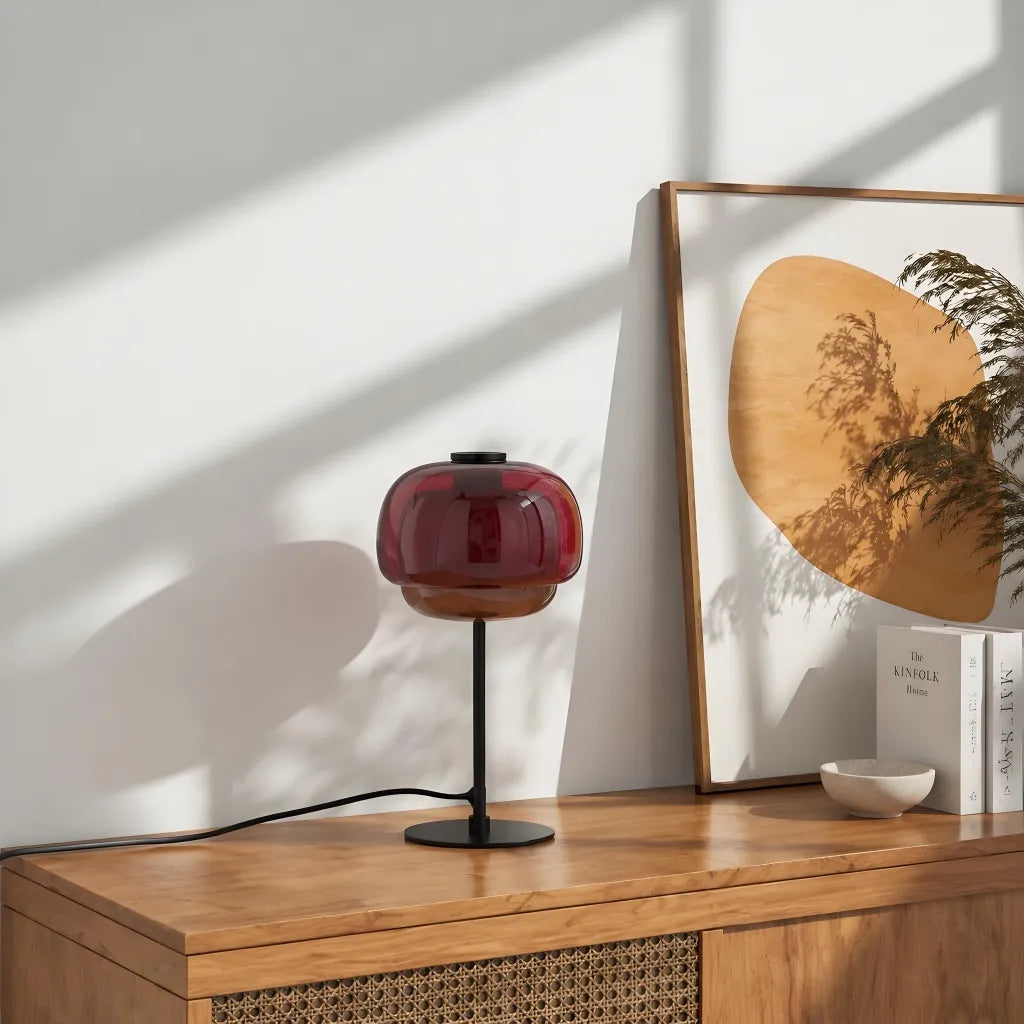 Clovelle Retro-Tischleuchte in Pilzform aus Eisen und Glas