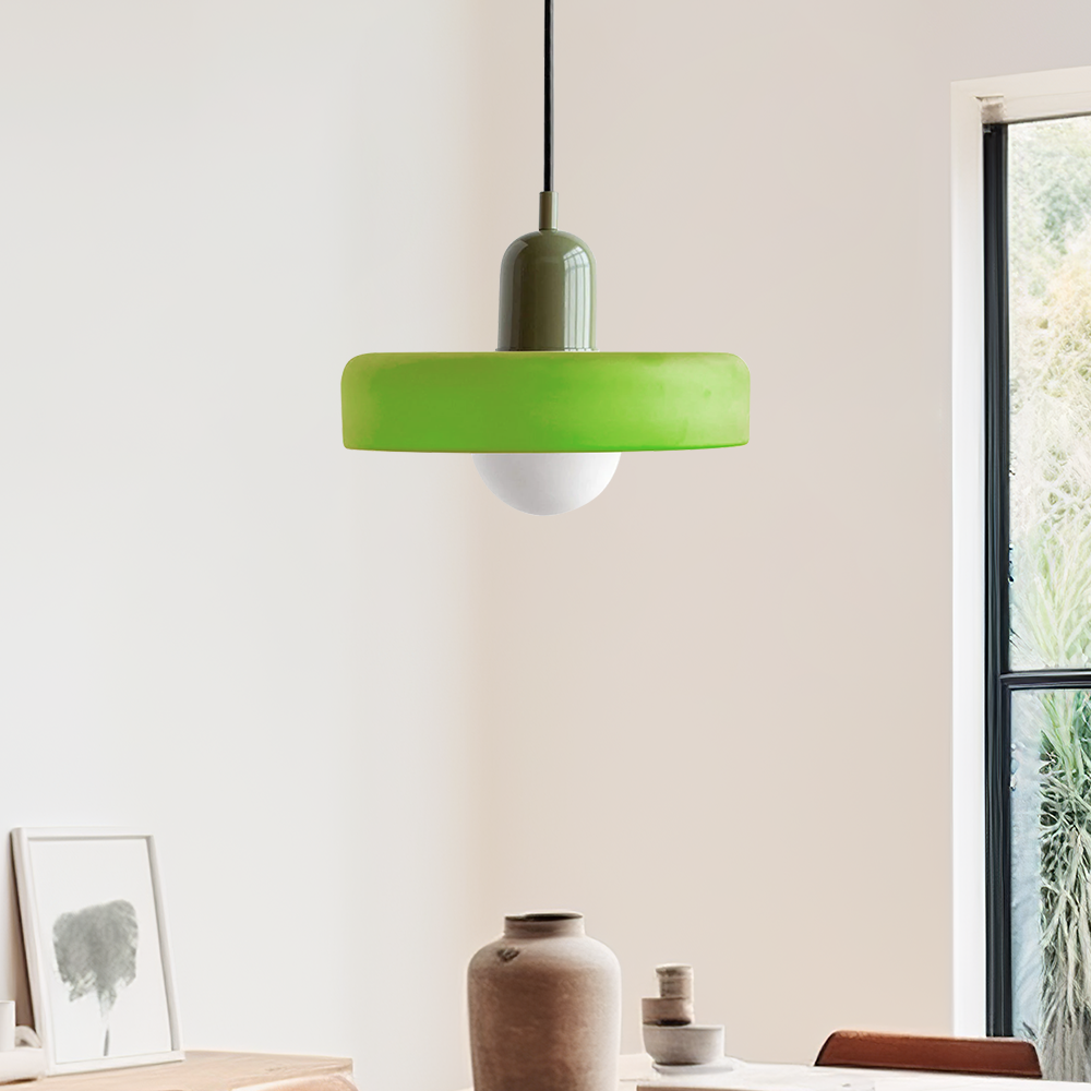 Bunter Bauhaus Glas-Pendelleuchte