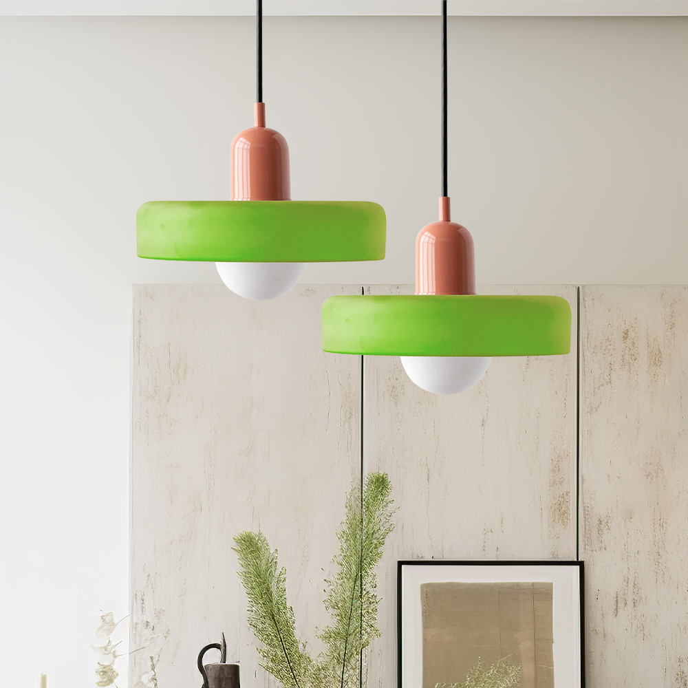 Bunter Bauhaus Glas-Pendelleuchte