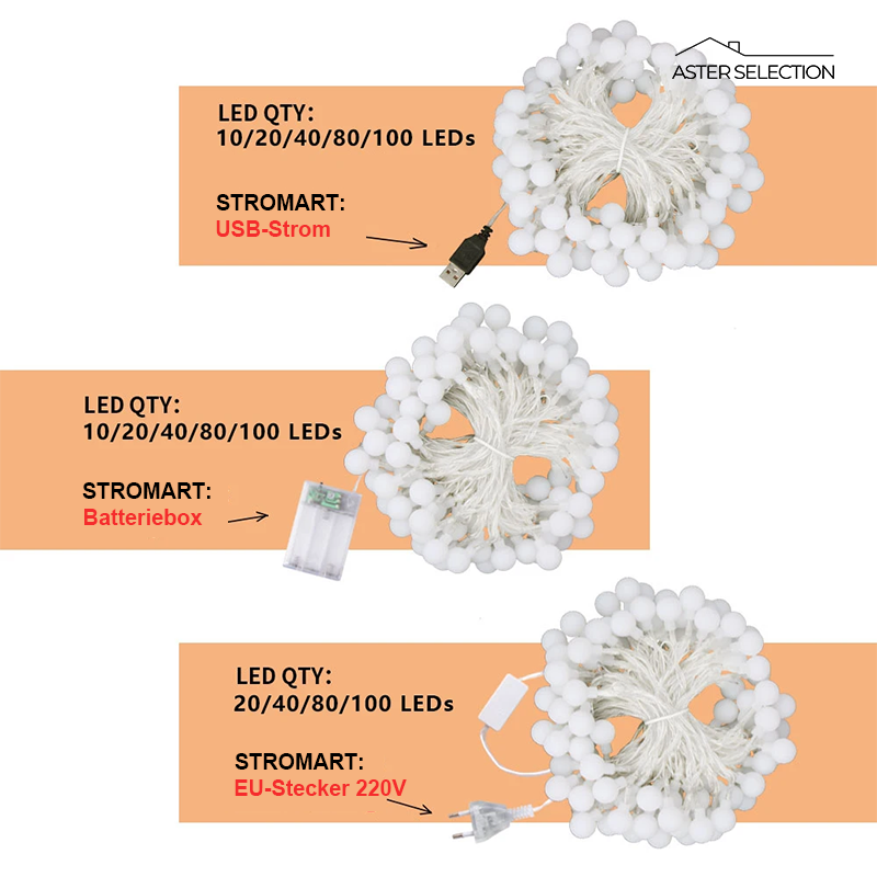 LED Kugel-Lichterkette 13m für Weihnachten