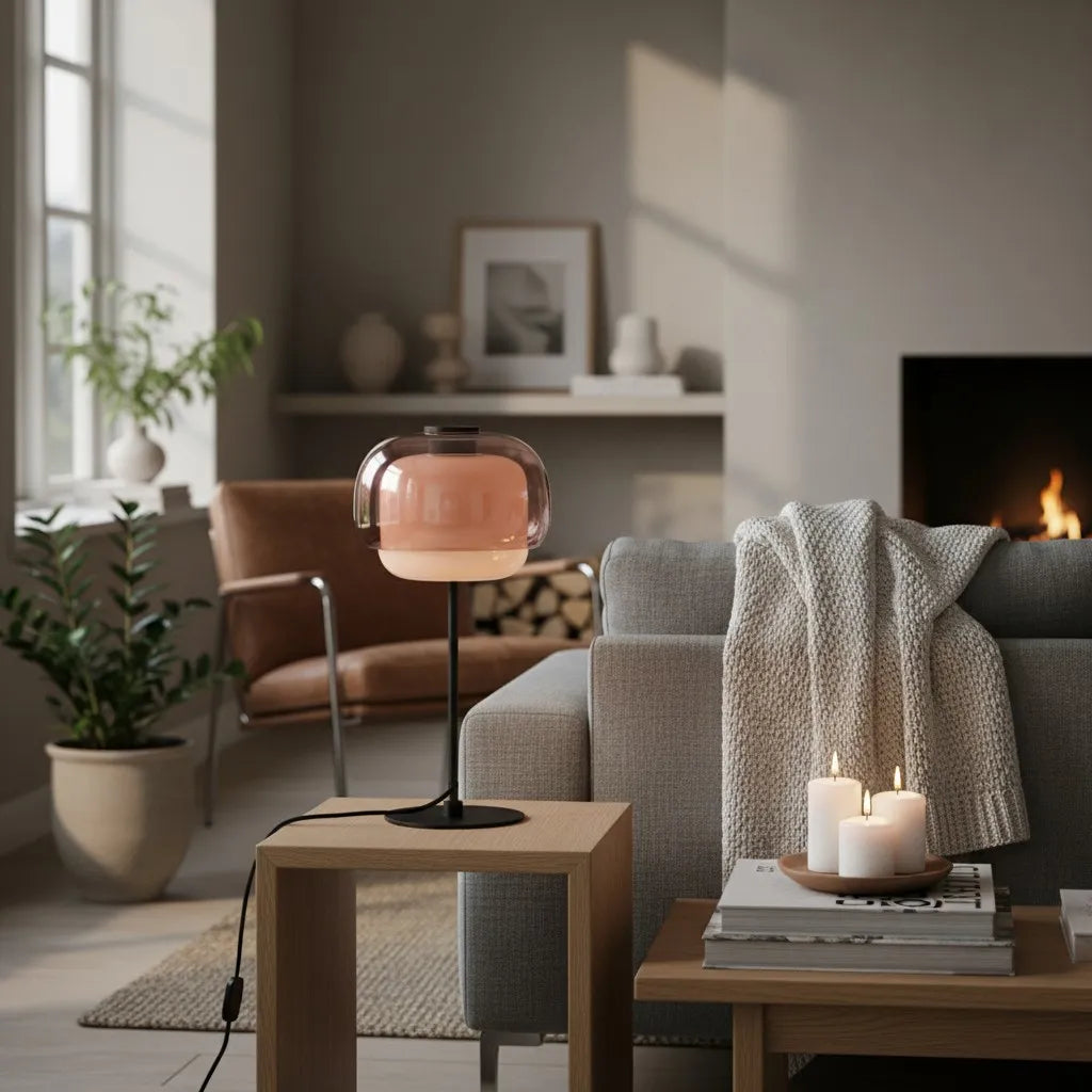 Clovelle Retro-Tischleuchte in Pilzform aus Eisen und Glas