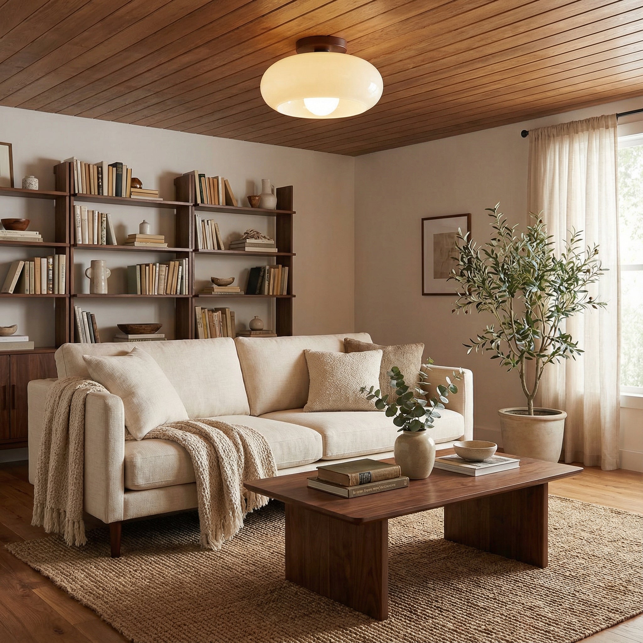 Bauhaus Deckenleuchte Creme Glas modern Wohnzimmer