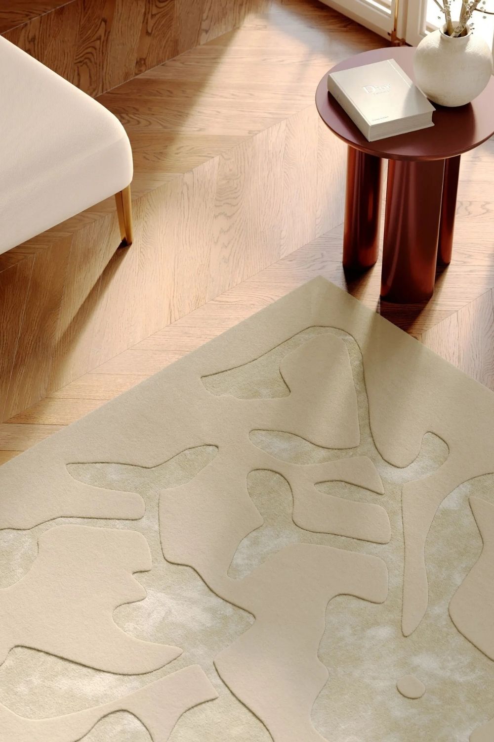 Bordeaux Wollteppich floral elegant hochwertiger Wohnzimmer Teppich modern