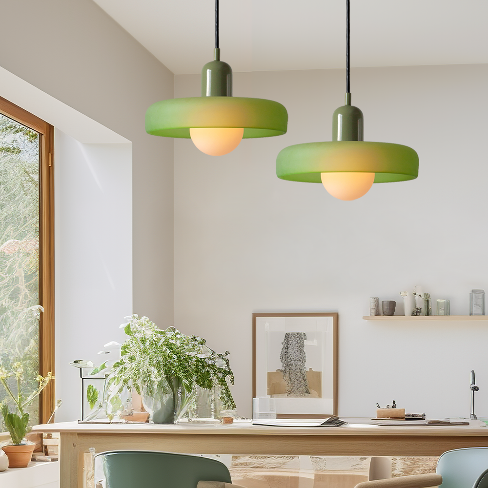 Bunter Bauhaus Glas-Pendelleuchte