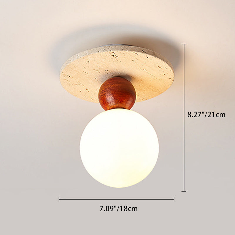 Deckenleuchte mit Travertin & Glas