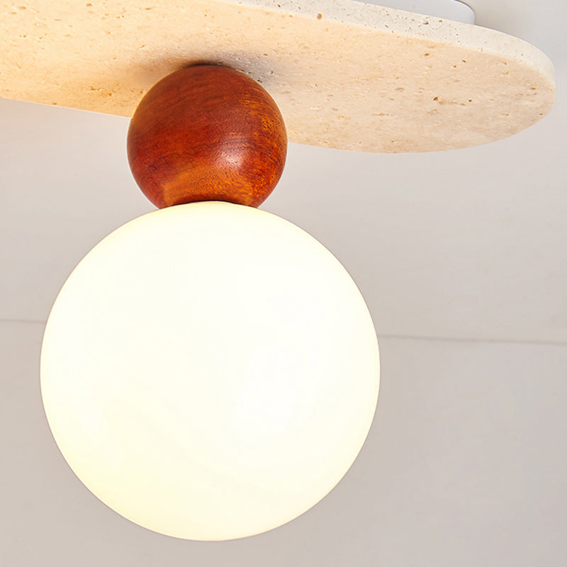Deckenleuchte mit Travertin & Glas