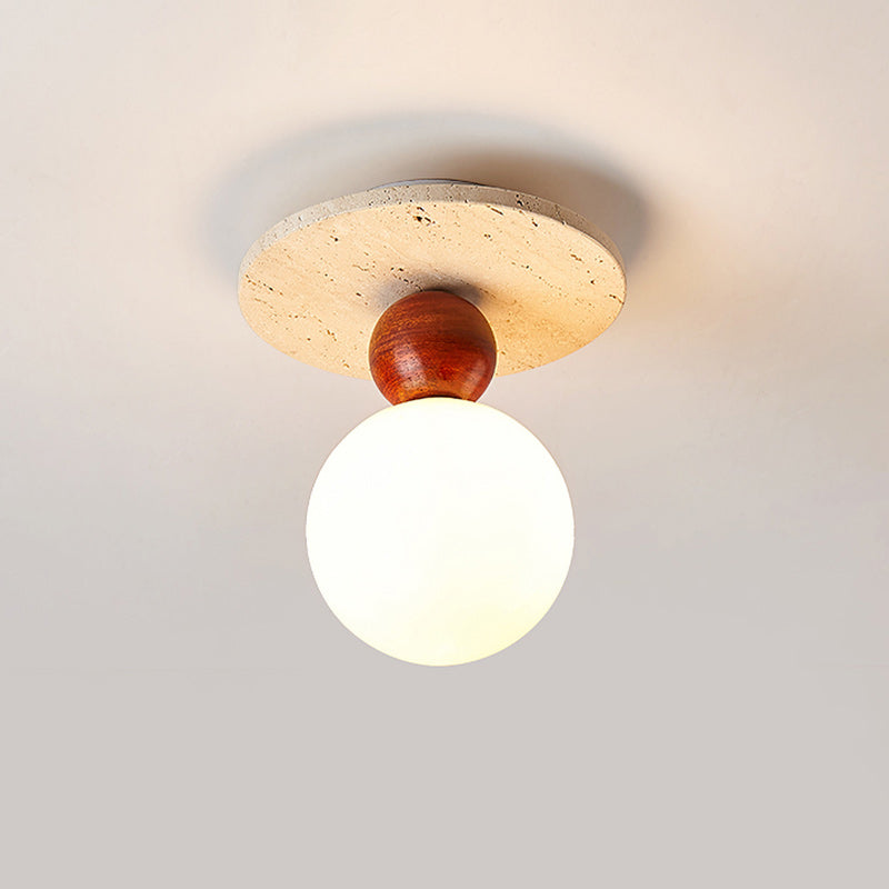 Deckenleuchte mit Travertin & Glas