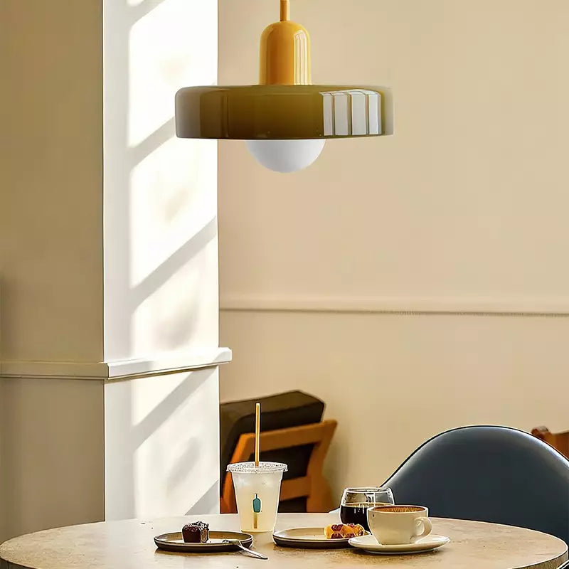Bunter Bauhaus Glas-Pendelleuchte