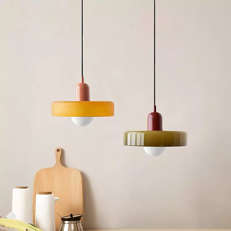 Bunter Bauhaus Glas-Pendelleuchte
