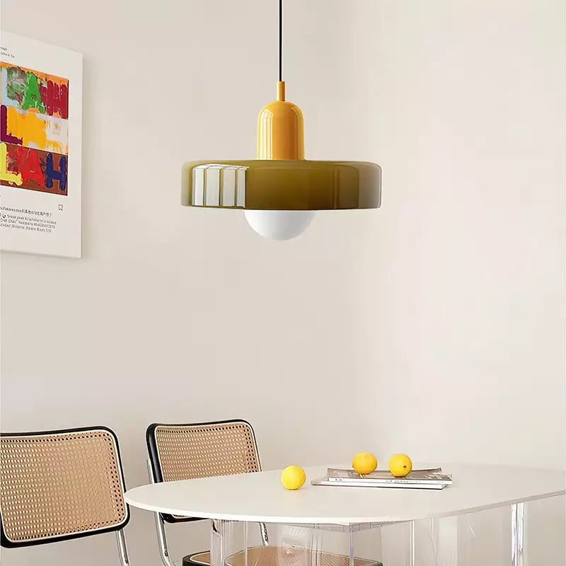 Bunter Bauhaus Glas-Pendelleuchte