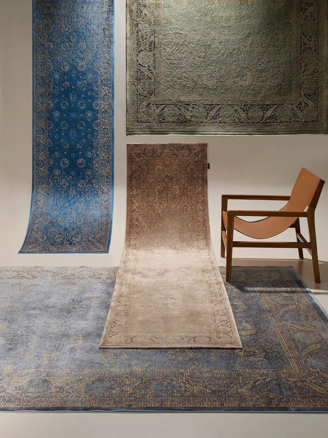 Blauer Vintage Teppich orientalisch modern Wohnzimmer Teppich elegant