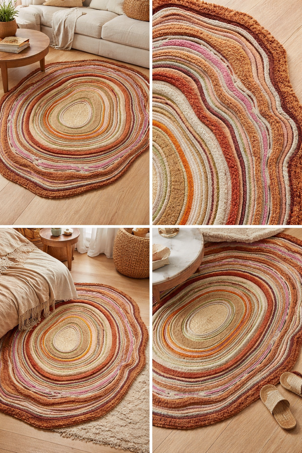 Teppich Wohnzimmer 200x300 aus Wolle in Beige, moderner flauschiger Hochflorteppich für elegante Wohnräume