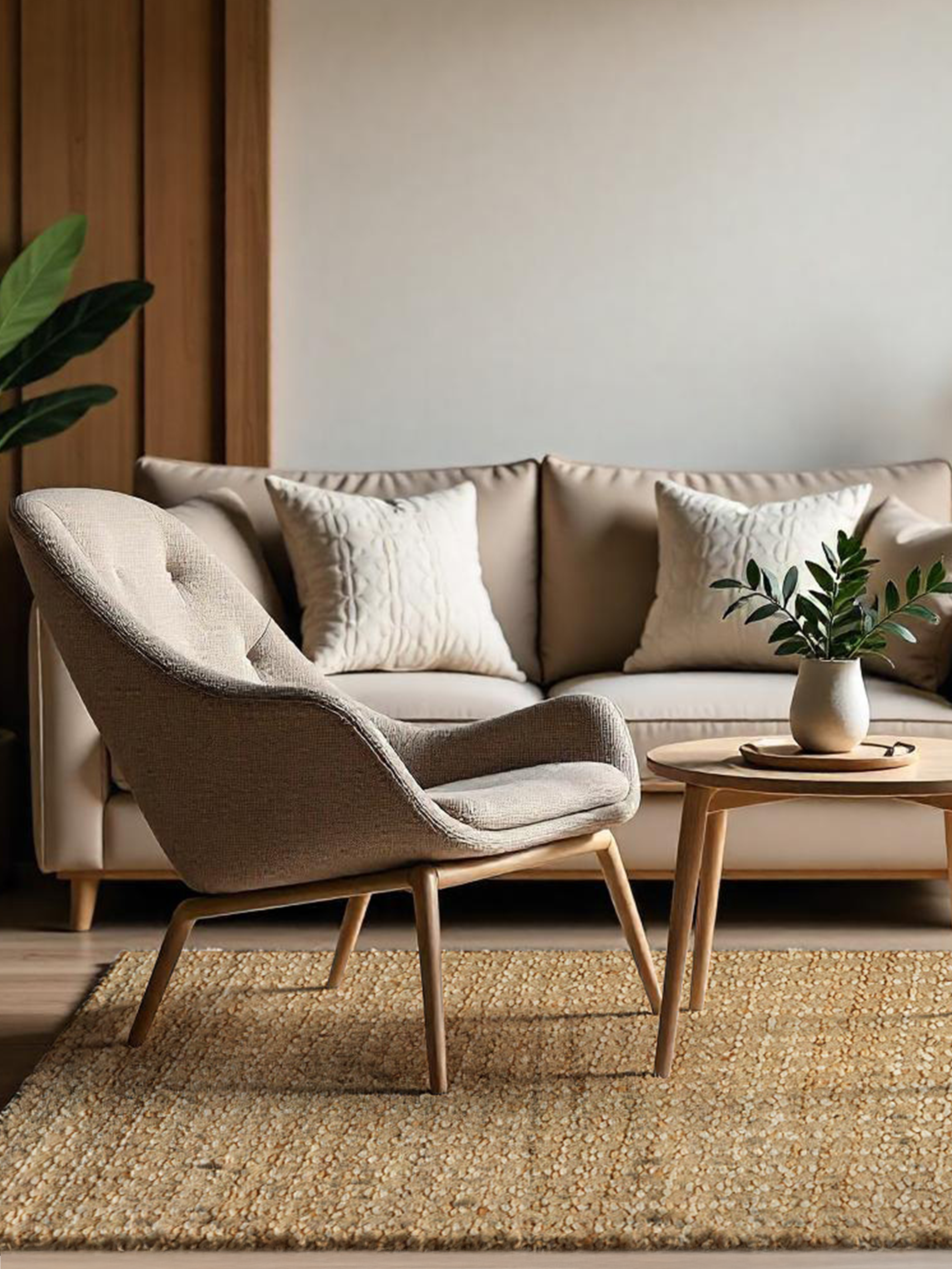 Teppich Wohnzimmer 200x300 in Braun aus Wolle Jute Baumwolle als moderner flachgewebter Naturteppich für stilvolle Wohnräume