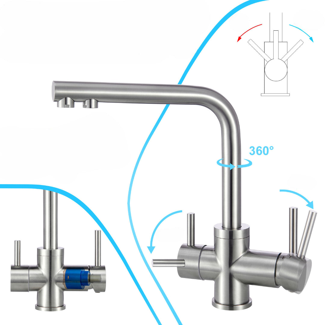 Aquerva Moderne Dreiwege-Küchenarmatur aus Edelstahl 304