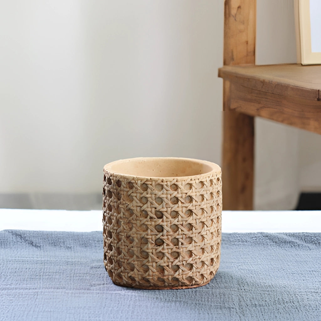 Rattan-textured cement flowerpot
