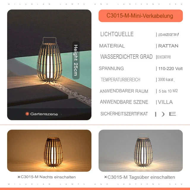 Rattan LED Gartenlaterne