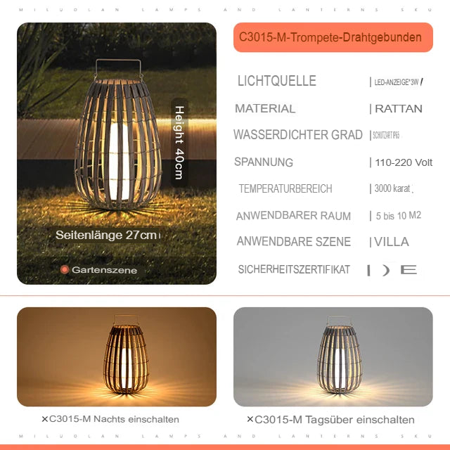 Rattan LED Gartenlaterne