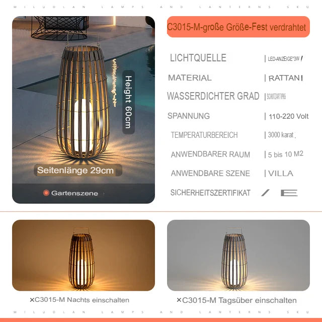 Rattan LED Gartenlaterne