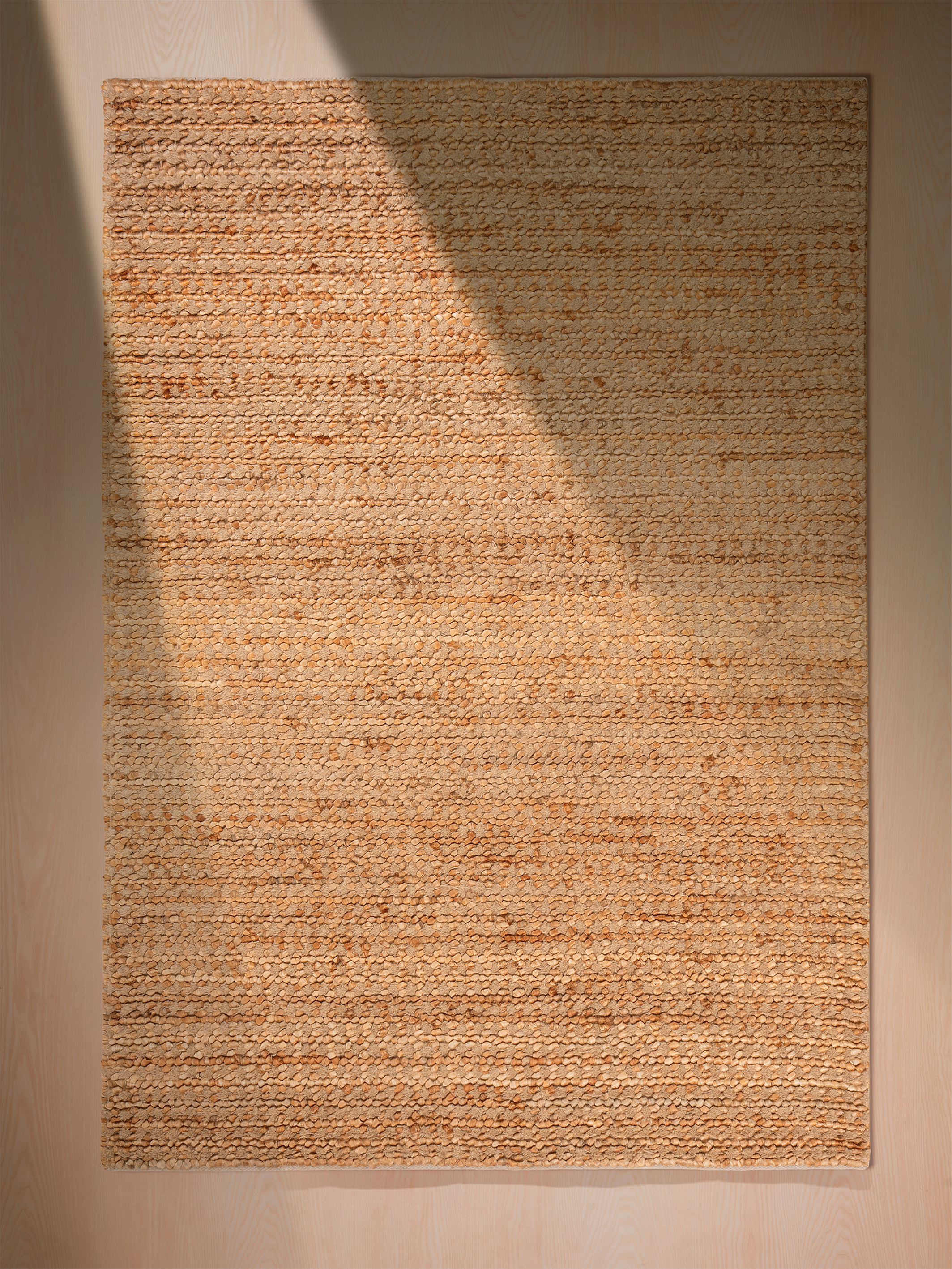 Teppich Wohnzimmer 200x300 in Braun aus Wolle Jute Baumwolle als moderner flachgewebter Naturteppich für stilvolle Wohnräume