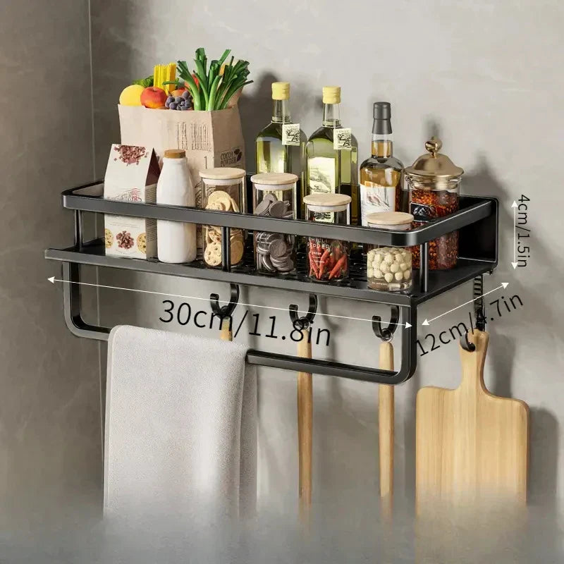 Küchen-Organizer Regal mit Haken – Modernes Design in Schwarz