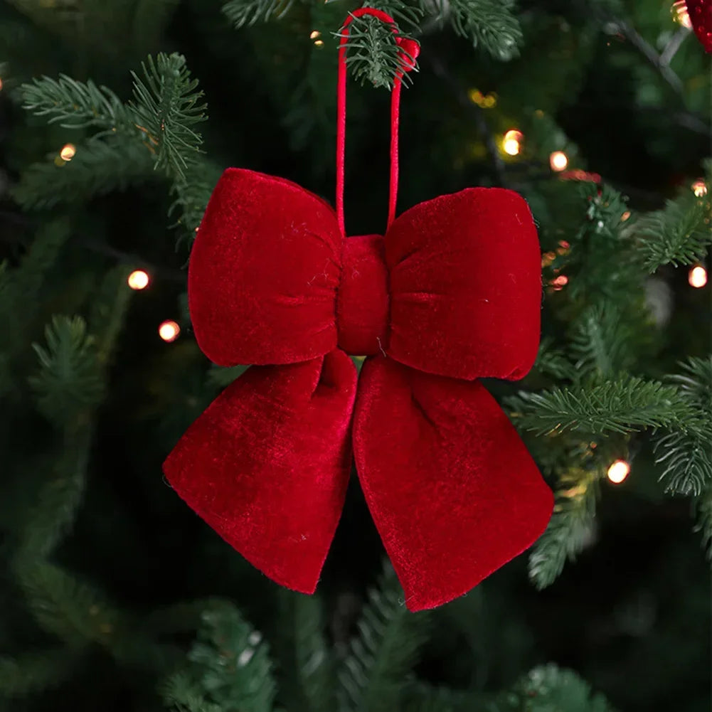 Festive decoration: red velvet bow for Christmas