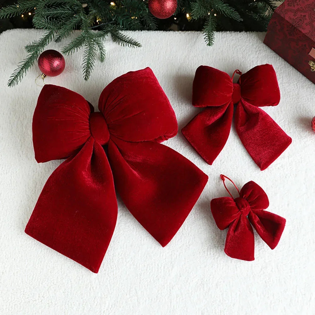 Festive decoration: red velvet bow for Christmas