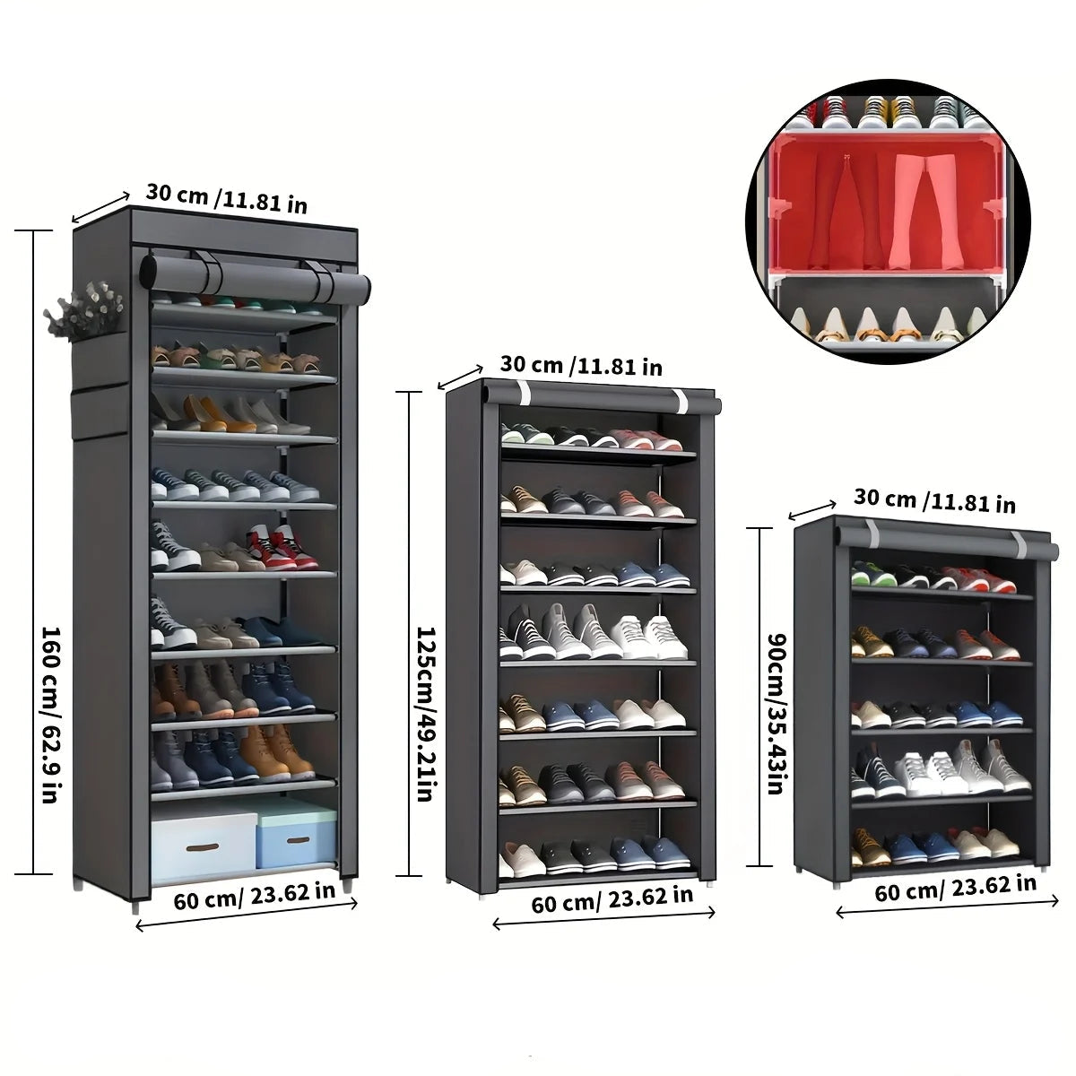 Moderner Schuhschrank mit Fächern und Rolltür