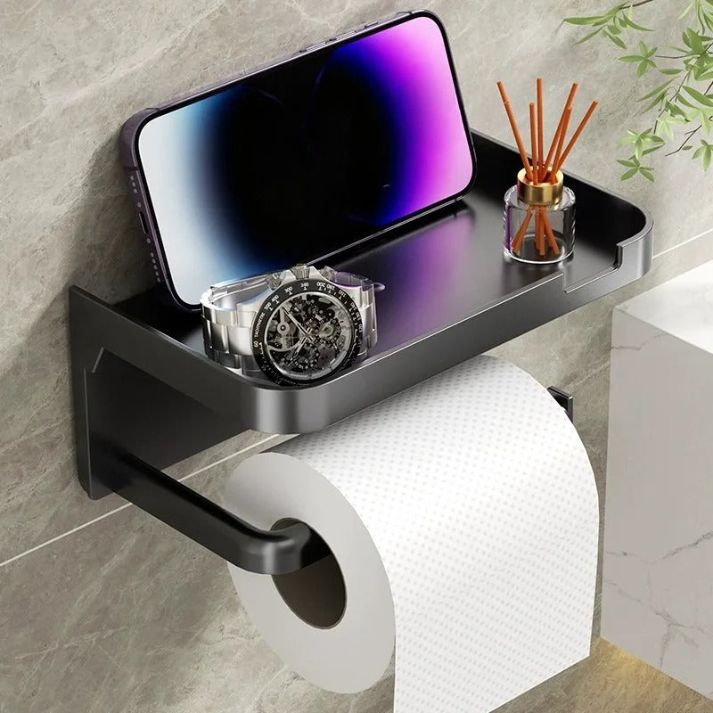 Wandmontierter Toilettenpapierhalter mit Ablagefläche