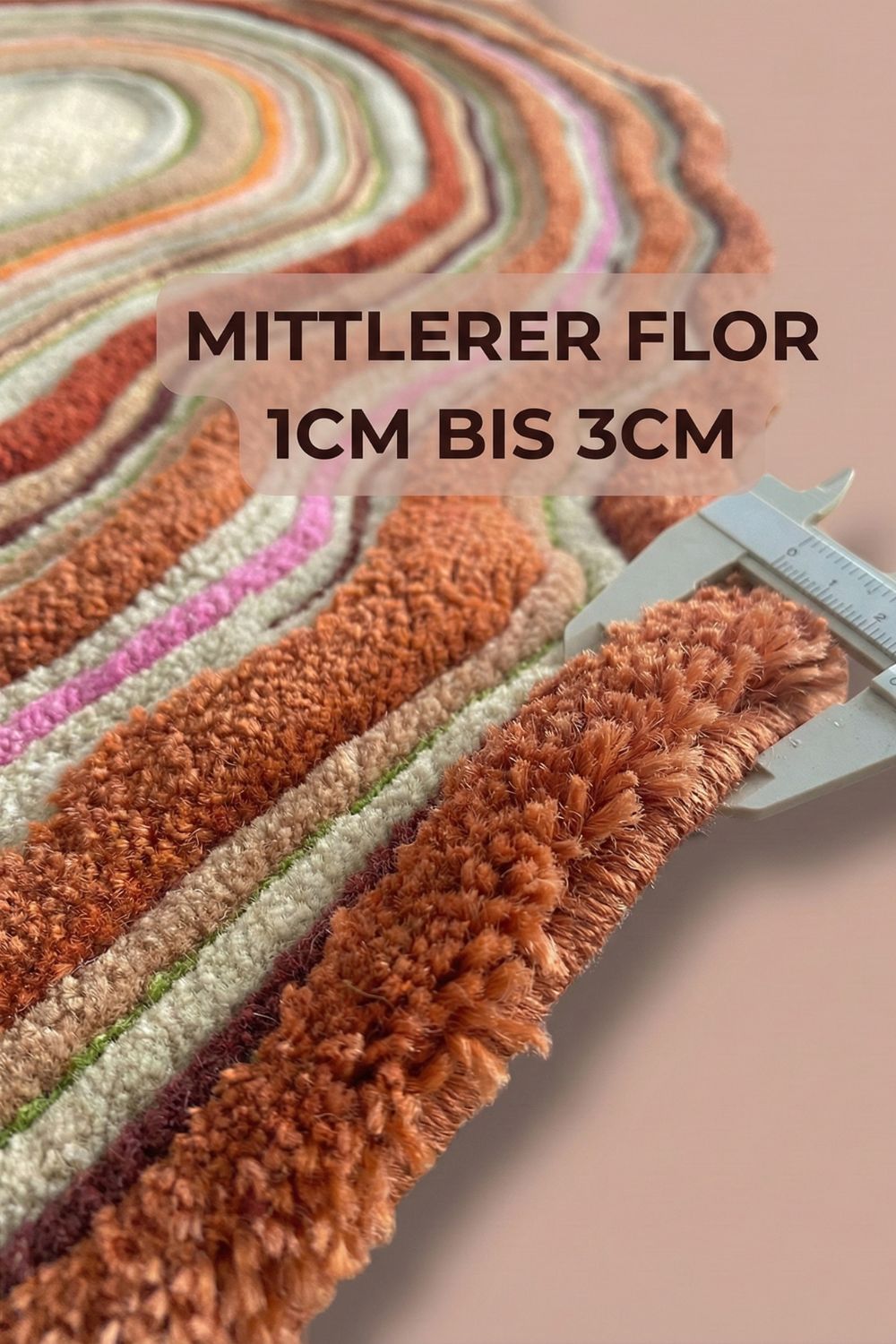 Teppich Wohnzimmer 200x300 aus Wolle in Beige, moderner flauschiger Hochflorteppich für elegante Wohnräume