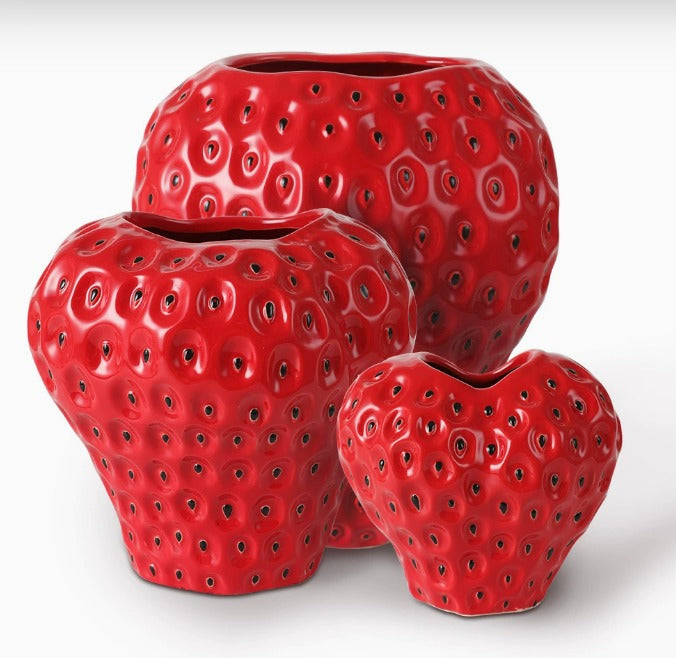 Erdbeer-Deko Vase aus Keramik – Perfekt für Blumen & Tischdeko