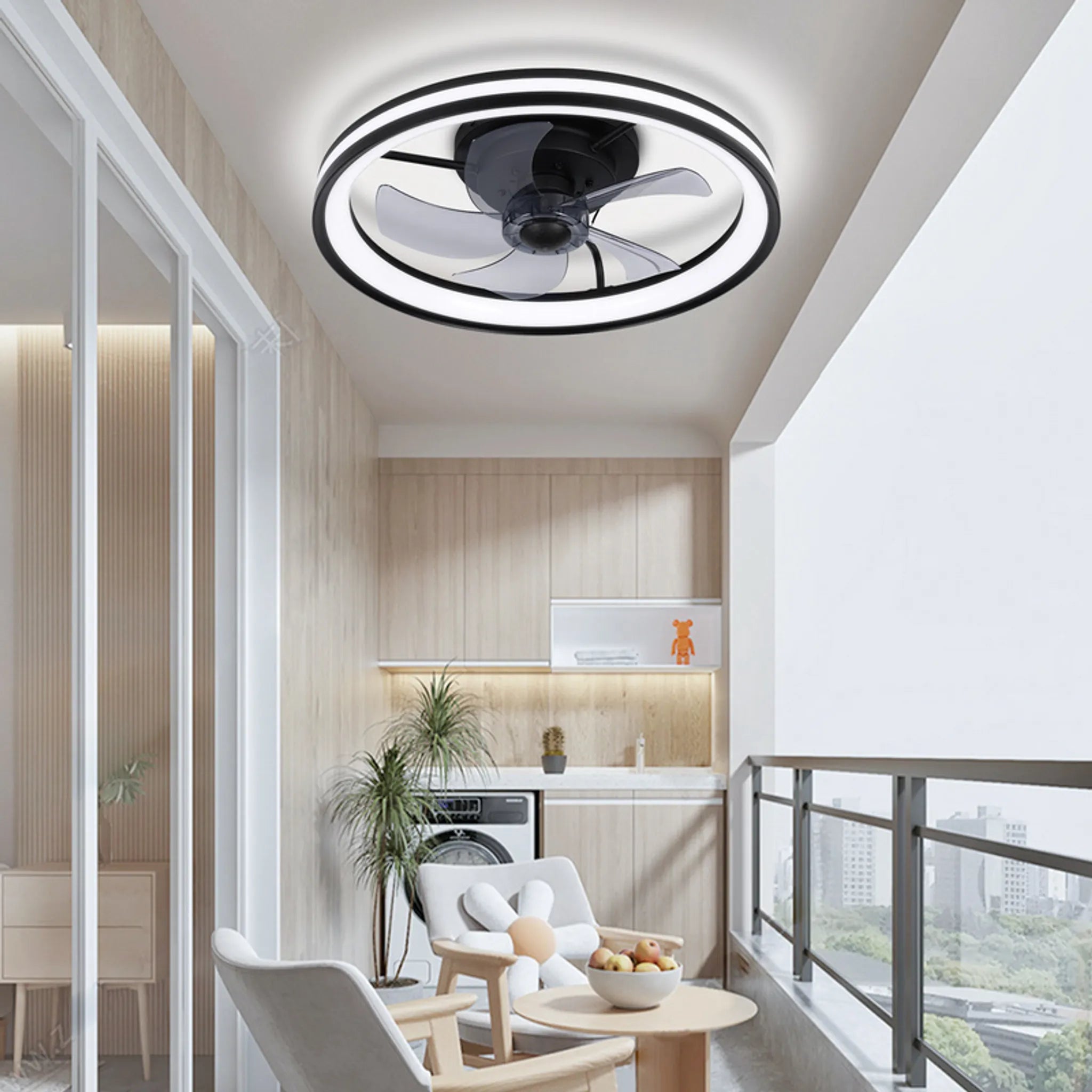 Moderner LED-Deckenventilator mit Fernbedienung und App-Steuerung