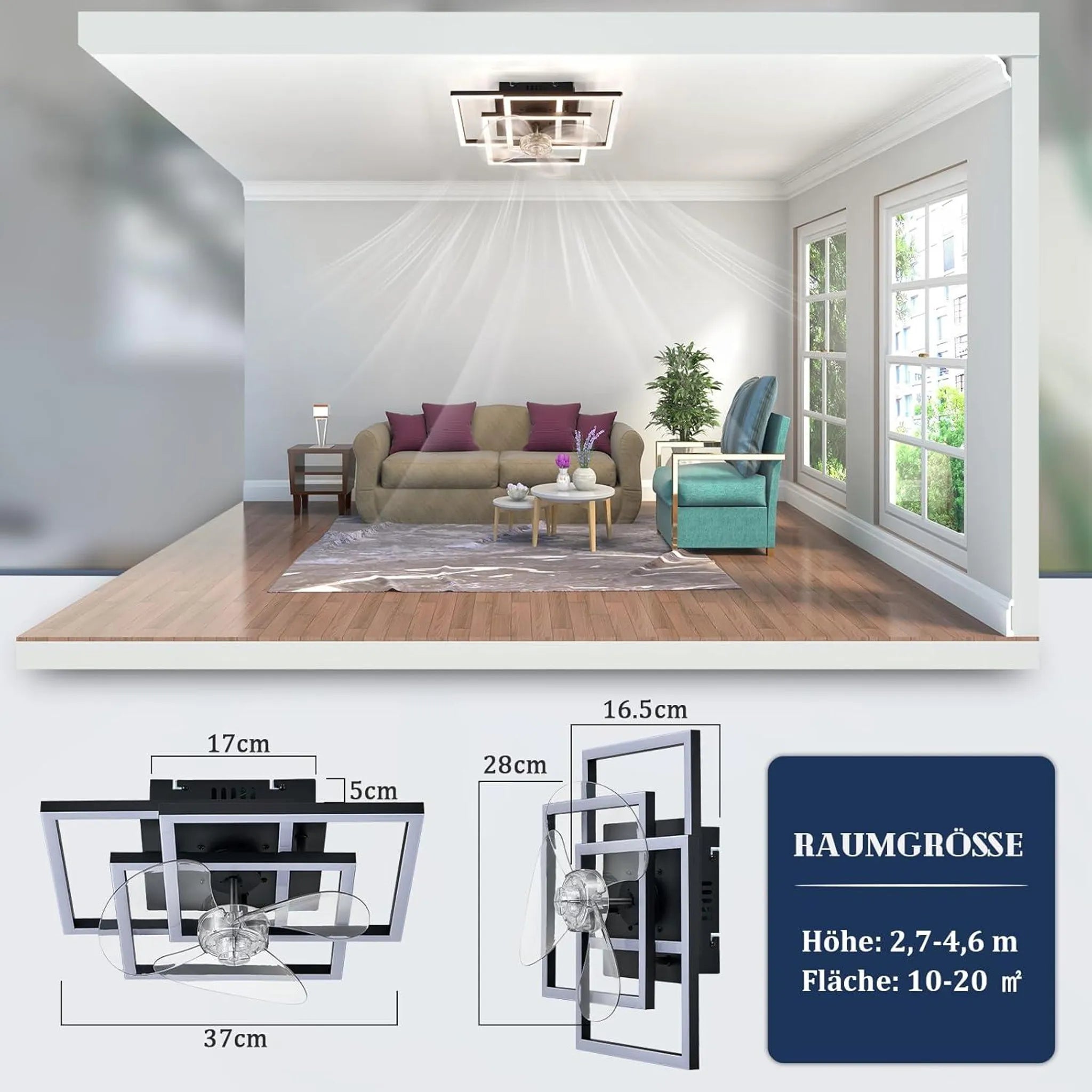 Kompakter LED-Deckenventilator mit Fernbedienung