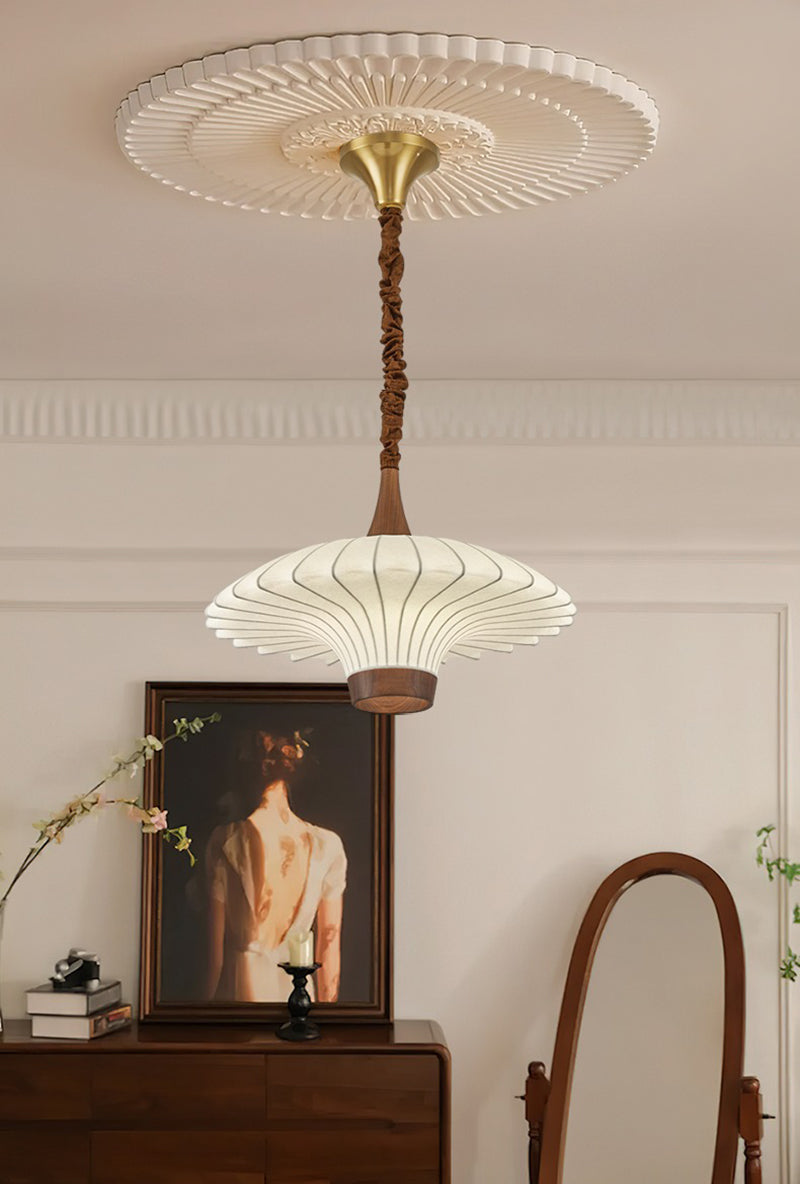 Elegante LED Pendelleuchte Walnuss