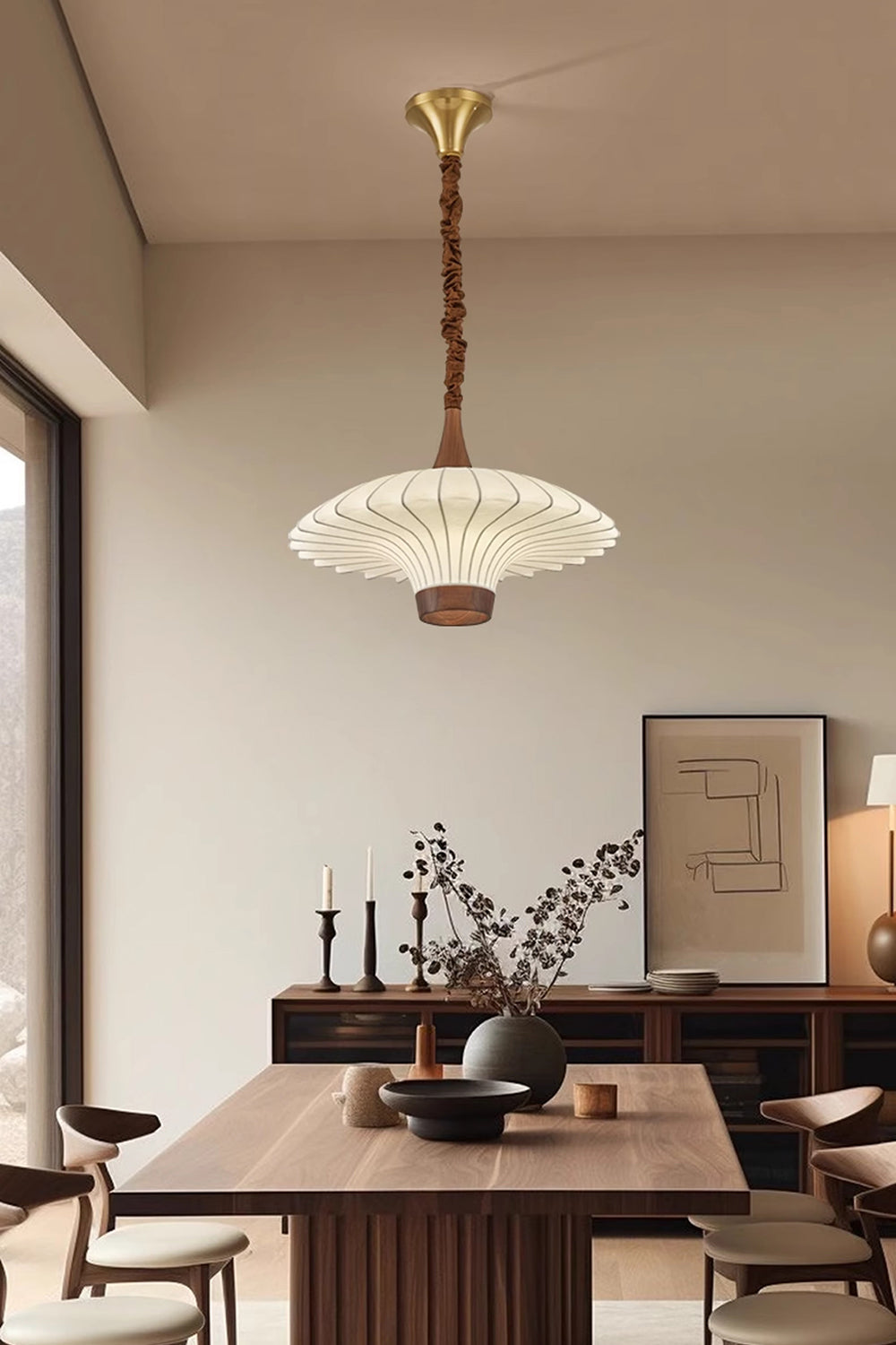Elegante LED Pendelleuchte Walnuss