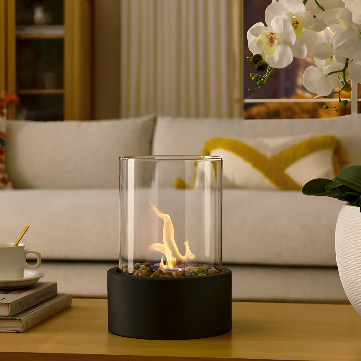Rinvelda Minimalistisch Metall Glas Tischkamin