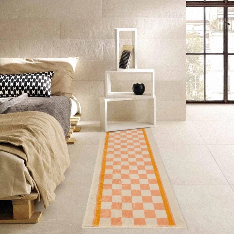 Retro Karo Läufer Teppich modern rutschfest Flur Wohnzimmer Design