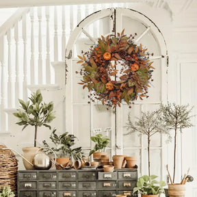Halloween & Weihnachts Türkranz – Herbstkranz mit Kürbissen