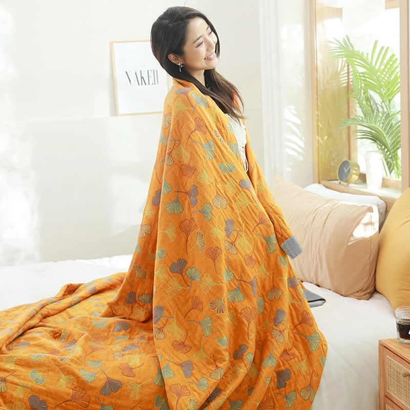 Ginkgo-Blatt Reversible Baumwollquilt-Aster Selection