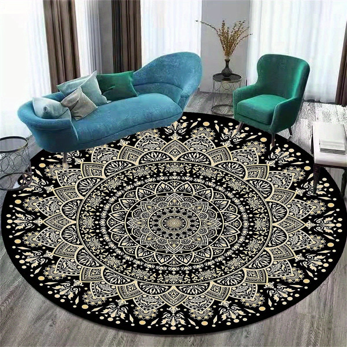 Tapis mandala rond avec envers antidérapant