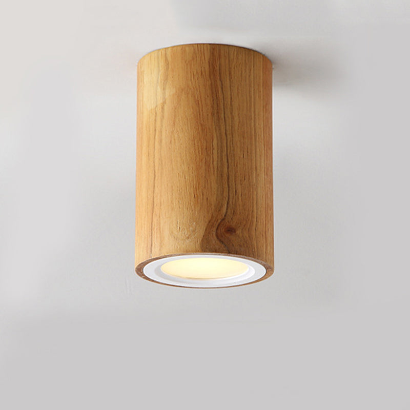 Lampe cylindre asiatique en bois