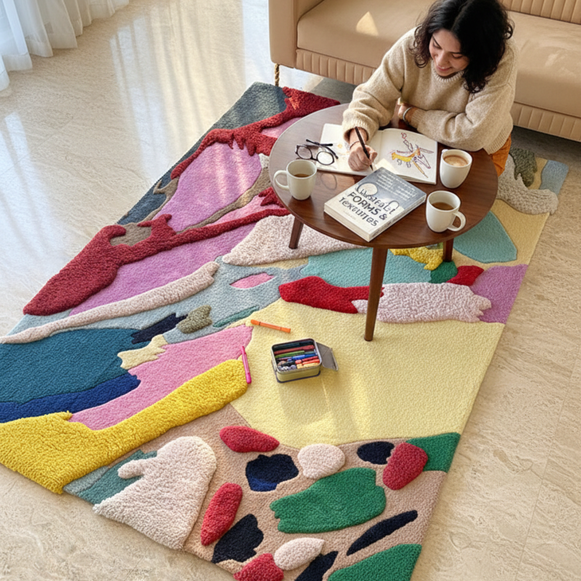 Großer Wollteppich für Wohnzimmer und Schlafzimmer in modernem Design