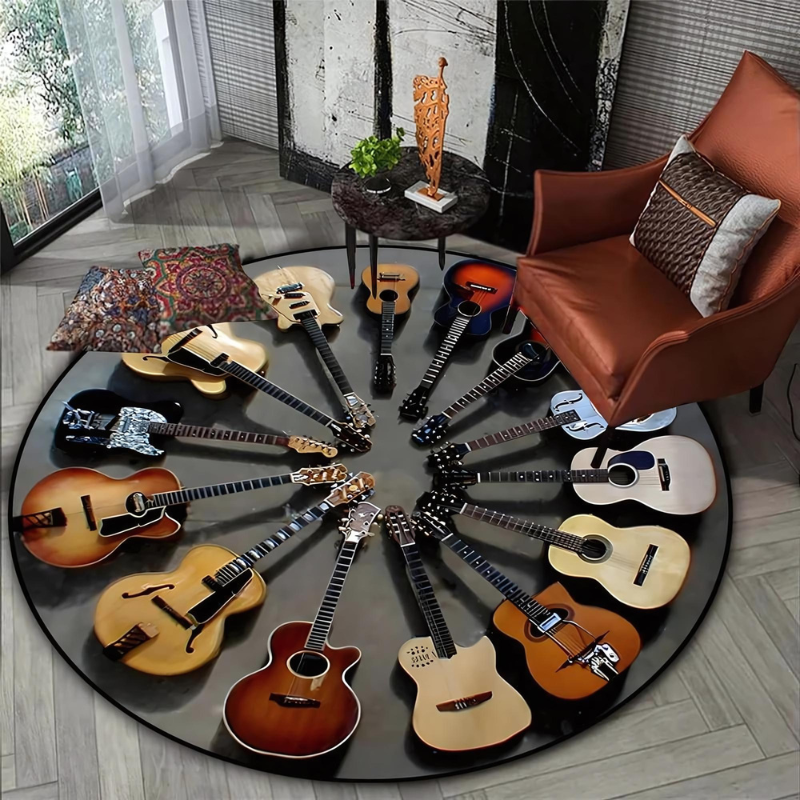 Tapis rond avec motif guitare