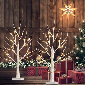 2er Set 24 LED Birkenbaum Lichter für Weihnachten & Dekoration