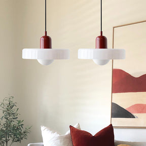 Bauhaus Hängeleuchte aus Buntglas
