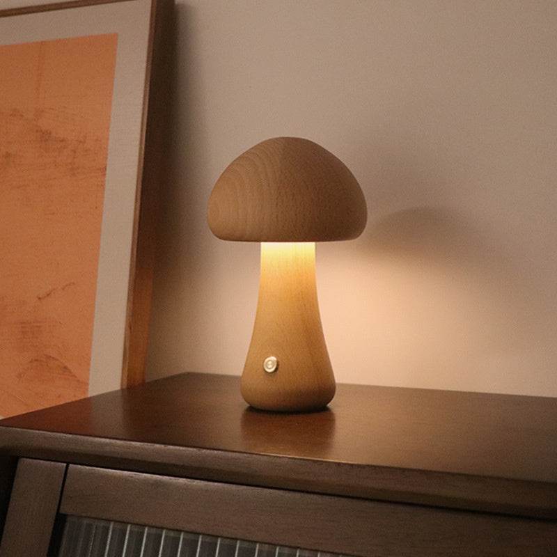 Holz Vintage Pilz Tischlampe