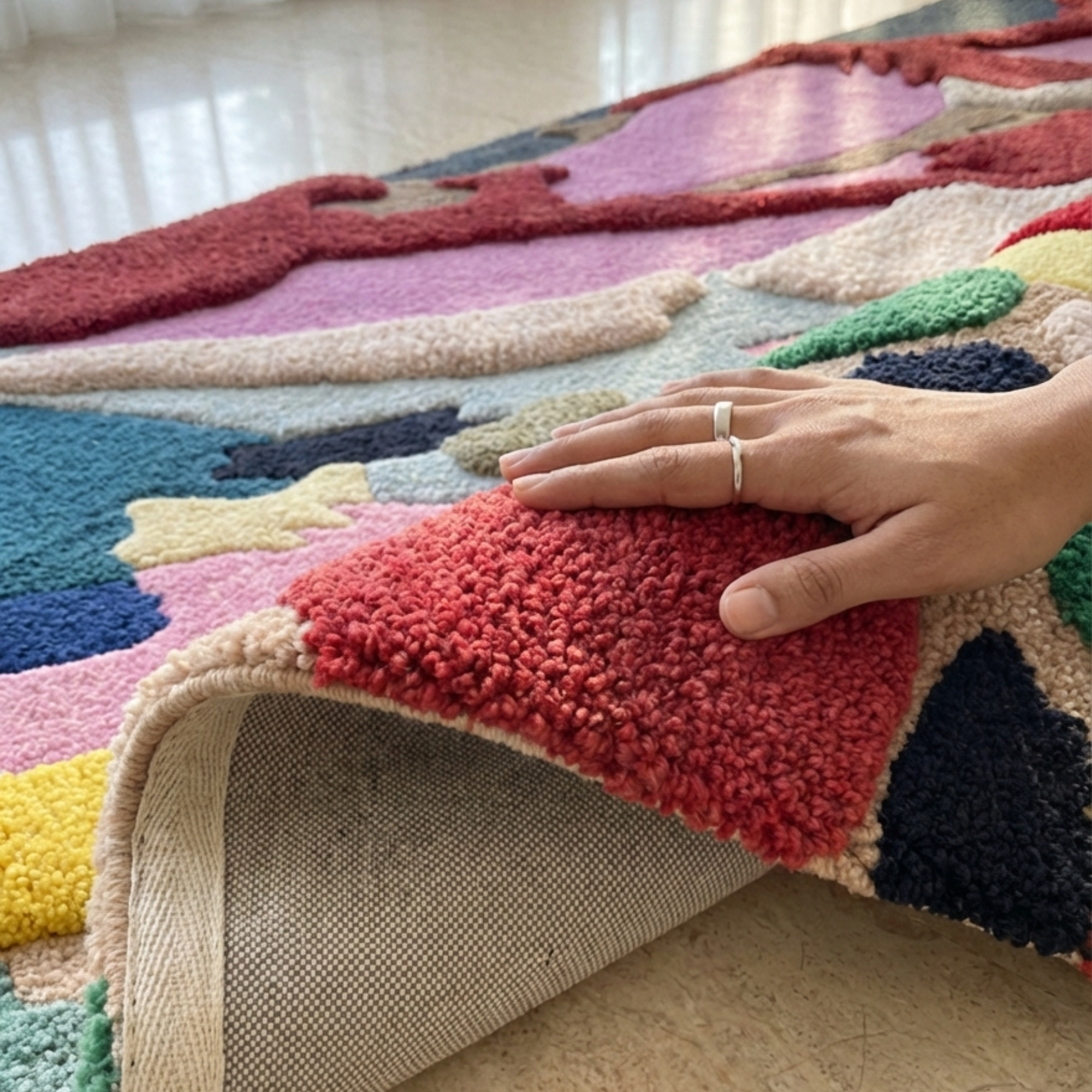 Großer Wollteppich für Wohnzimmer und Schlafzimmer in modernem Design