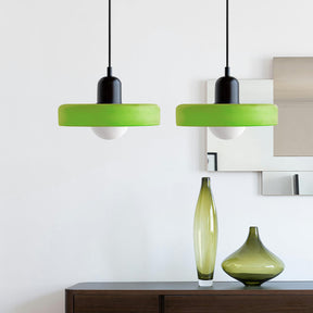Bauhaus Hängeleuchte aus Buntglas