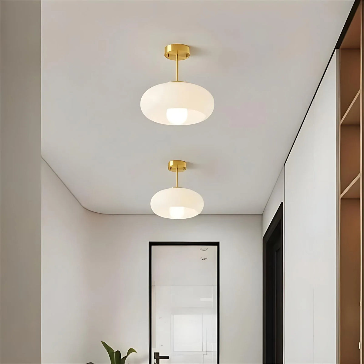 Lunessa Bauhaus Messing-Glas-Scheiben-Deckenleuchte
