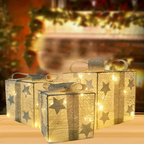 3er Set LED Weihnachtsgeschenkboxen für Weihnachten & Deko