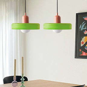 Bauhaus Hängeleuchte aus Buntglas